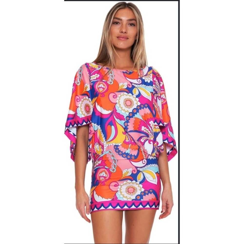 Trina Turk Sevilla Swim Cover Up Tunic Psychedelic Colorful Resortwear Size M